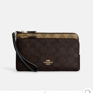 Coach Signature Double Zipper Wristlet